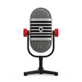 Vintage Style Microphone on a Stand with Red Accents on White Background retro studio Royalty Free Stock Photo