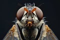 Close-Up View of a Flys Head and Antenna Detail Against a Dark Background