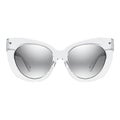 Clear frame cat eye sunglasses with silver mirrored lenses on white background clear sunglasses Royalty Free Stock Photo