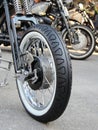 Front Fork Of Classic Motorcycle With Whitewall Tire