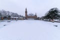 Front frozen Peace Palace garden, International Court of Justice, under the Snow Royalty Free Stock Photo