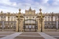 Front gate of the royal palace of Madrid, panoramic view of the building in its main facade