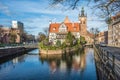 Saint Catherine's gothic church and Miller`s House in the Old City of Gdansk, Poland. Royalty Free Stock Photo