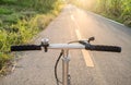 Front handle bar stem biking on rural road