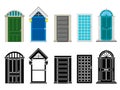 Front house doors flat and silhouette vector set