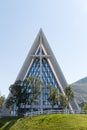 Front of Ishavskatedralen in TromsÃÂ¸ Royalty Free Stock Photo