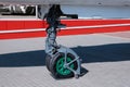 Front landing gear of big aircraft closeup detailed view. Military equipment.Old military equipment of the USSR and Russia.