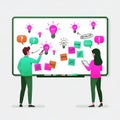 Front of a large whiteboard covered with colorful sticky notes and Royalty Free Stock Photo