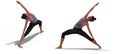 Front and Left Profile Poses of a Virtual Woman in Yoga Reverse Warrior Pose