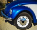 Front Left side view of a vintage Volkswagen VW Beetle in Caesarea beach