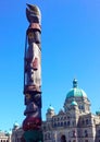 First Nations totem pole in front of Victoria Legislature
