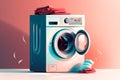 Front load washing machine and fresh washed laundry. Concept of purity, cleanliness. Generative AI