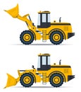 Front loader with two bucket positions - lowered and raised. Vector illustration for car motion animation. The concept of loading