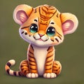 Front look of baby tiger on green background Generative AI