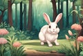 Front look of cute rabbit on forest background Generative AI