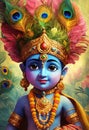 Front look of god krishna on blur background Generative AI