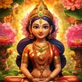 Front look of goddess laxmi or durga with pink lotus Generative AI