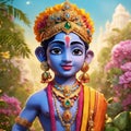 Front look of krishna on floral background Generative AI