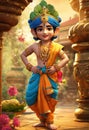 Front look of krishna with pillars and lotus on side Generative AI Royalty Free Stock Photo