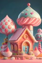 Front look of pink candy house Generative AI