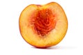Front macro view of appetizing half peach as a wallpaper
