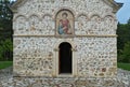 Front of main stone church monastery Staro Hopovo in Serbia Royalty Free Stock Photo