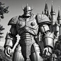 Legendary iron golem in front of castle Royalty Free Stock Photo