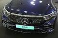 Front mask of german battery powered electric full size luxury liftback car Mercedes EQS