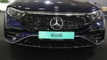 Front mask of german battery powered electric full size luxury liftback car Mercedes EQS