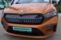 Front mask of modern battery electric compact crossover car Skoda Enyaq RS iV