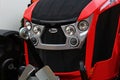 Front mask with round headlights on modern Czech made heavy duty agricultural six cylinder engine tractor Zetor Crystal HD 170