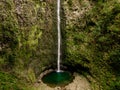 The front of the massive 100m high waterfall Levada do Caldeirao Verde on Madeira Island