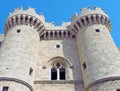 Front of the medieval palace of the grandmasters in rhodes town against a blue summer sky Royalty Free Stock Photo