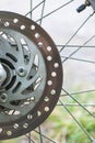 Front motorcycle disk breaks and tire Royalty Free Stock Photo