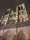 Front of Notre Dame Cathedral against a night sky, Paris, France Royalty Free Stock Photo