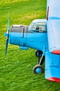 Front of an old blue airplane Royalty Free Stock Photo
