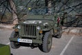 Front of an old green Jeep Willys military SUV Royalty Free Stock Photo