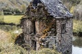 Front of old ruined house on the river Aveyron Belcastel France Royalty Free Stock Photo