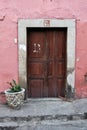 Front of an old pink mexican house