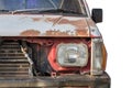 Front of old rusty car isolated on white background Royalty Free Stock Photo