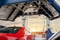 Front open door of passenger freight cargo ferry boat vessel ship with loaded cars and vehicles. Sea transportation Royalty Free Stock Photo