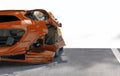 Front of orange color car damaged and broken by accident . Isolate on white background. Save with cliping path Royalty Free Stock Photo