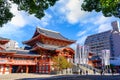 In front of Otsu Kannon Temple in the morning, blue sky and beautiful clouds, there are many tourists