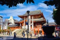 In front of Otsu Kannon Temple in the morning, blue sky and beautiful clouds, there are many tourists