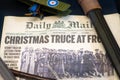 Doncaster, UK - 28th July 2019: Newspaper from Christmas WW1 showing the temporary truce. Daily Mail December 31 1914 Royalty Free Stock Photo