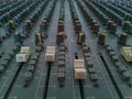 Front panel of old music radio console with colorful potentiometers and sliders Royalty Free Stock Photo