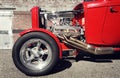 Front part of a classic red hot rod Royalty Free Stock Photo