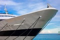 Front part of large luxury yacht tied to the dock on Lake Michigan Royalty Free Stock Photo