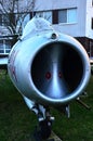 Front part with massive air intake of MIG-17F Fresco Russian subsonic fighter aircraft. Royalty Free Stock Photo