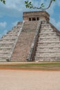 Front part of the Mayan Pyramid of Kukulkan, known as El Castillo, classified as Structure 5B18 Royalty Free Stock Photo